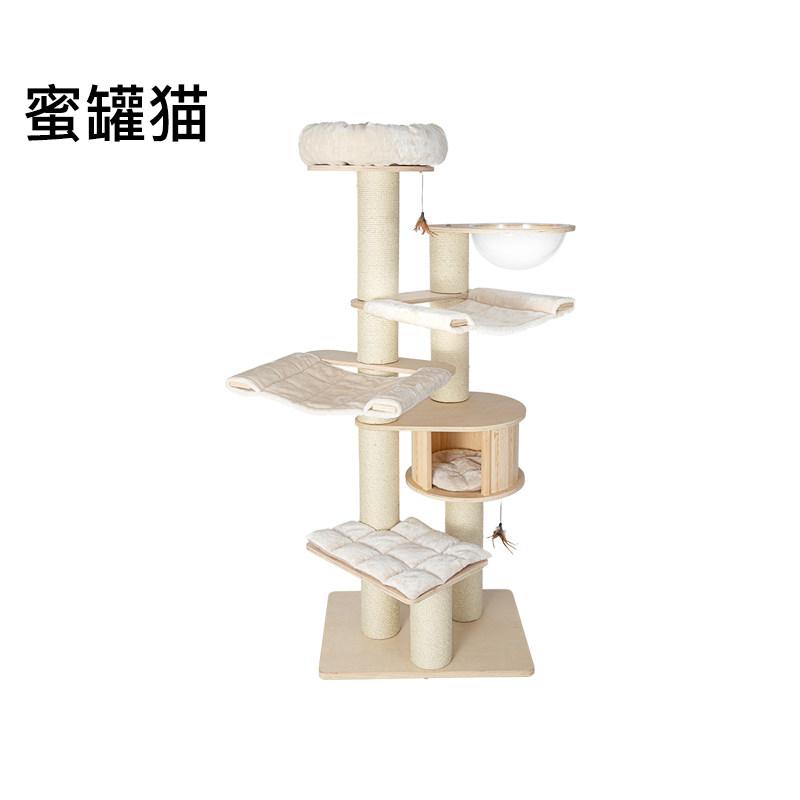 Billing chicken honey canned cat climb cat's nest cat tree solid wooden large cat toy Shunfeng