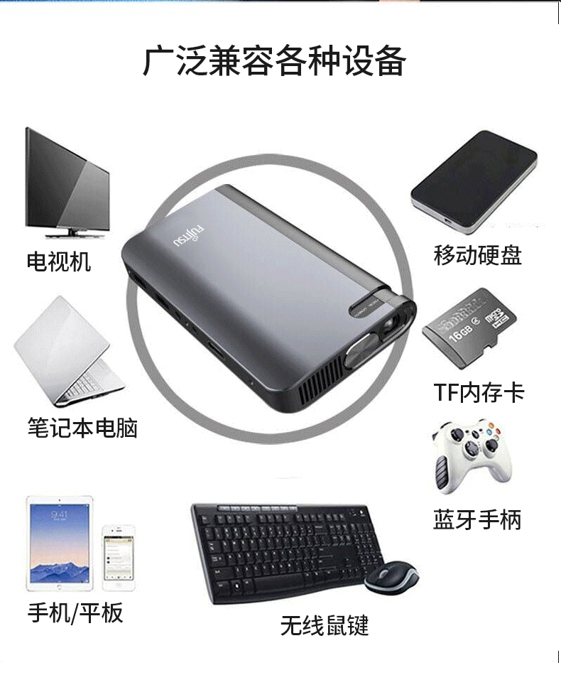 Máy chiếu Fujitsu FA200 pico Home HD 4k wifi nhỏ thông minh không dây điện thoại di động mini - Máy chiếu