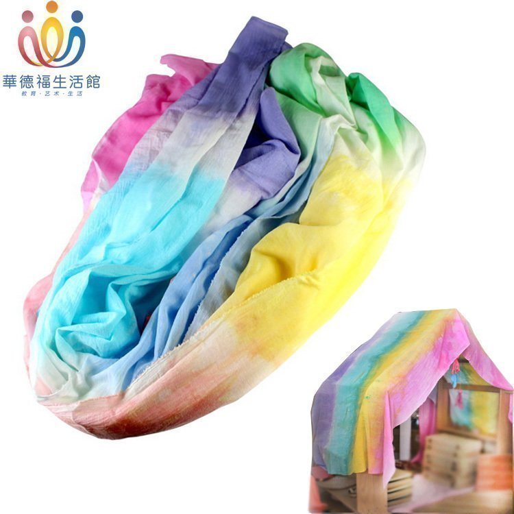 Waldorf Life Hall Pure hand-dyed rainbow cotton kindergarten family scene decoration Doll house cloth curtain 4 meters