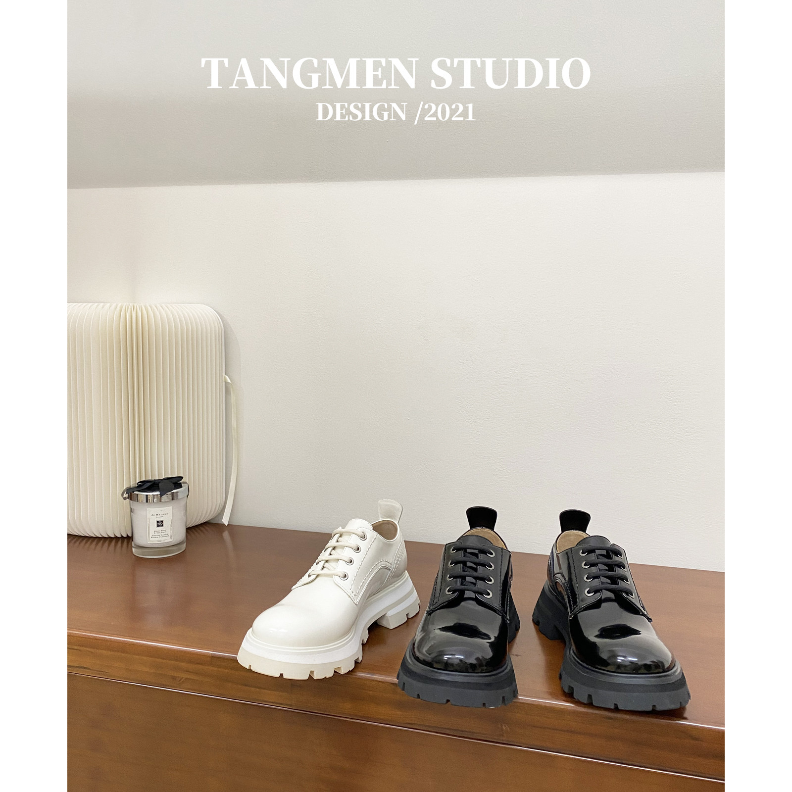 Song Gugu Mcquinn Single Shoes Woman 2021 Summer genuine leather flat-bottomed Inn wind small leather shoes thick bottom pine pastry lace Lefoe shoes