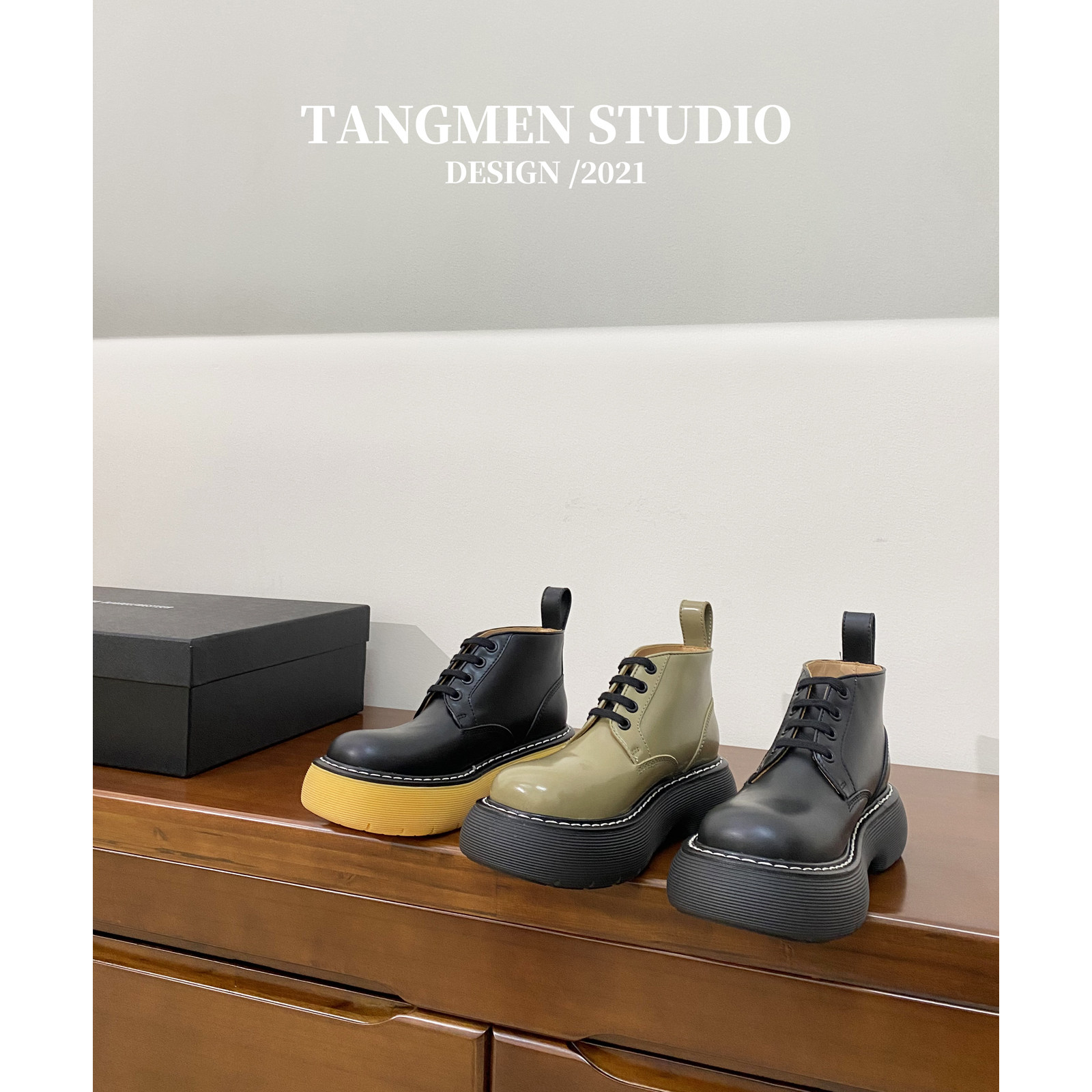 Boots children 2022 spring new genuine leather plus suede thick bottom lacing Inform short boot Bull Oil Fruits Green Martin Boots