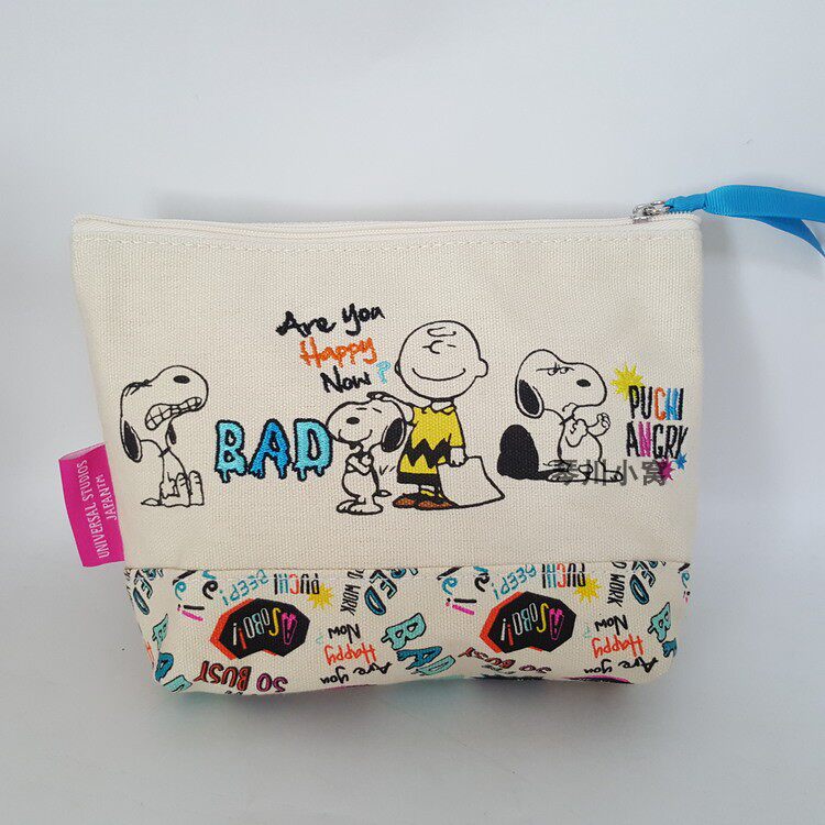 Japanese popular canvas embroidery cute puppy snoopy Charlie makeup bag pack bag