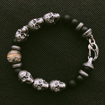 Spot American William Henry BB5MTBR Mammoth Molar Fossils Handmade Silver Skull Bracelet