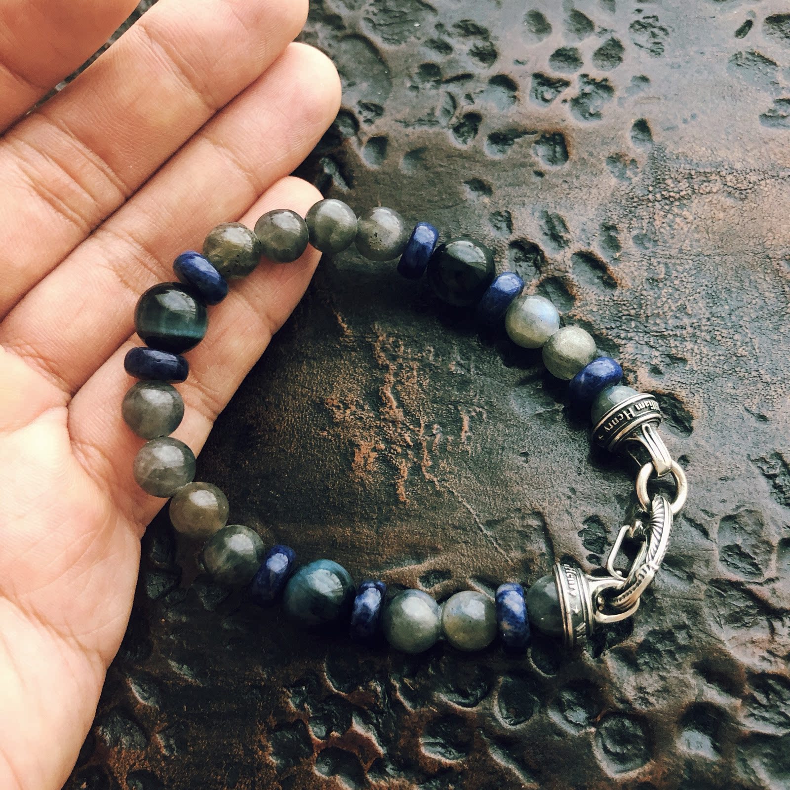 Spot American William Henry Silver Jewelry BB37LAB Magician Labrador Stone Sodalite Tiger Eye Bracelet