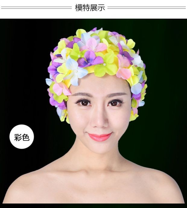 Mũ bơi nữ ba chiều cánh hoa làm hoa handmade Mũ bơi thời trang châu Âu và Mỹ 36 mũ bơi hoa mũ lưỡi trai cao cấp dành cho người lớn 	mũ hồ bơi