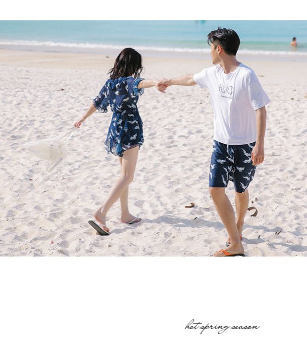 Cặp đôi đồ bơi nữ chia ba mảnh che bụng quần thon váy bảo thủ boxer kỳ nghỉ đồ bơi nam quần đi biển phù hợp với 	đồ đi biển cặp đôi	