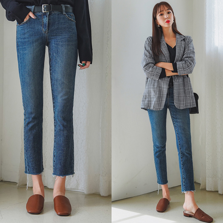 Pear-shaped body pants pants women's large size fat mm thin high waist nine-point pants loose straight blue jeans trendy