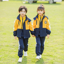 School uniform suit three-piece red and yellow childrens autumn and winter kindergarten Garden uniforms primary school uniforms plus velvet class uniforms