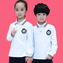School uniform tops male and female children Spring and Autumn British style children kindergarten parent-child white long sleeve T-shirt