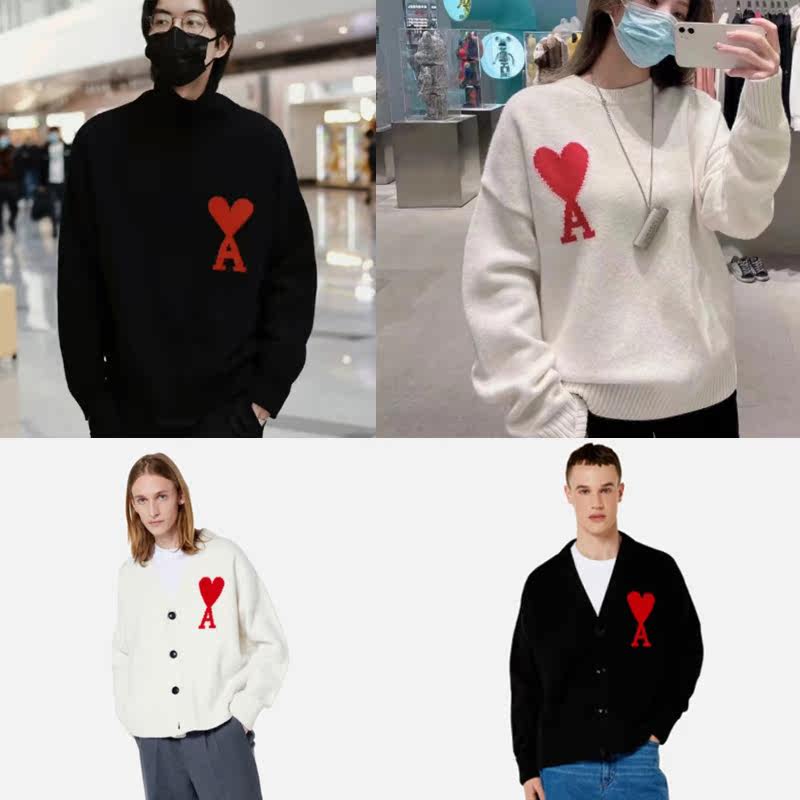 French counter ami big love sweater cardigan for men and women 2022 autumn and winter AmiParis pure wool sweater