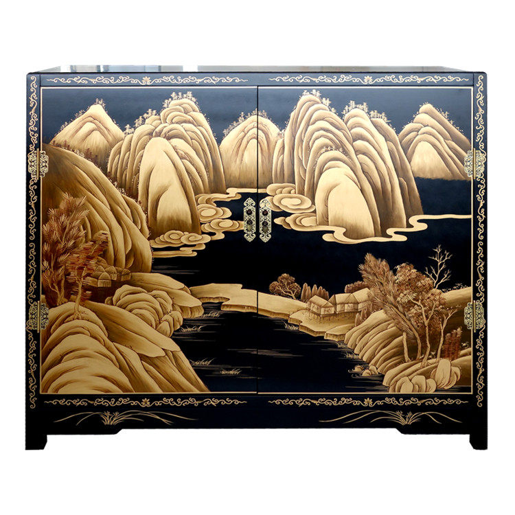 Lacquer Art Color Painted Heavy Color Sketching Landscape Dark Drawing Shoes Cabinet Xuanguan Cabinet Dining Cabinet Customized Yangzhou Lacquer House Residence Decoration