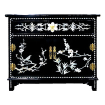 Lacquer art seashells inlaid with four sides spire platinum double door one pumping bed head cabinet Yangzhou lacquerware New Chinese vintage solid wood furniture