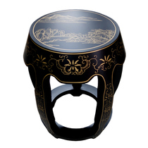 Lacquer Art Painted Landscape Drum Stool Piano Stool Embroidered Pier Customized Yangzhou Lacquerware New Classical Lacquer Art Home Decoration