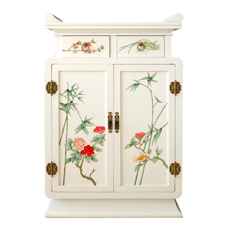 Lacquer art color painted flower bird vase shaped Xuanguan decorative cabinet Custom Yangzhou lacquer ware New Chinese Classical home decoration