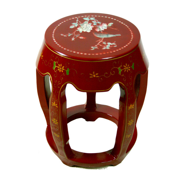 Lacquer Art Shells Inlaid Flat Grinders Red Black Flowers Birds Drum Stool guqin Bench Embroidered mound Yangzhou lacquer New Chinese Classical