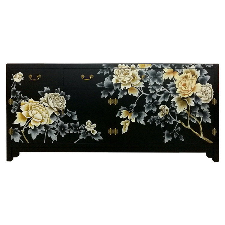 Lacquer Art Home Color Painting Flowers Bird Genguan Decoration Cabinet Yangzhou Lacquer Ware New Chinese Vintage Solid Wood Furniture