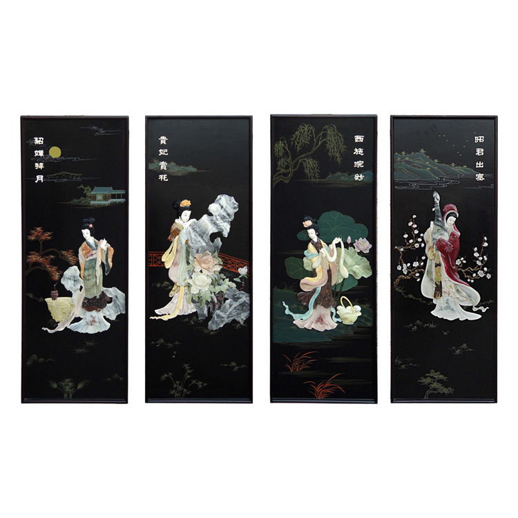 Bone stone inlaid with four screens and hall wall decoration Four beauties Yangzhou lacquerware New Chinese classical home decoration