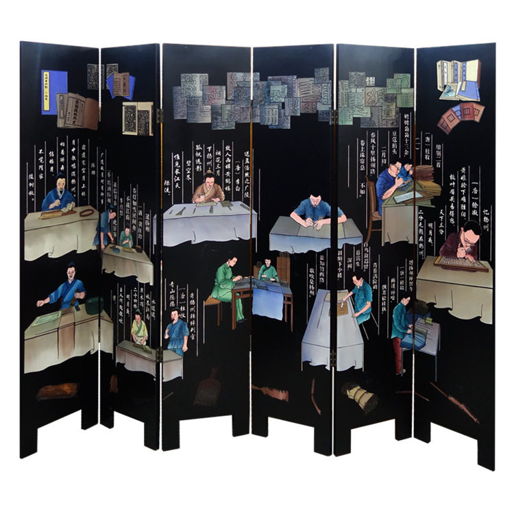 Lacquer Art Engraving Black Ground Carved version printed Six-fold Xuanguan Screen partition Yangzhou lacquer ware New Chinese home decoration