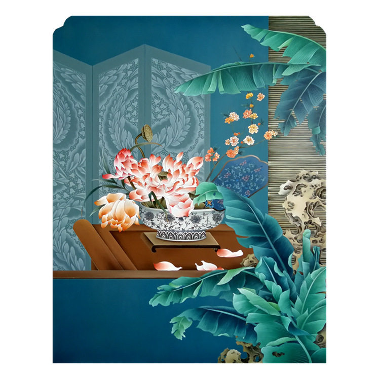 Lacquer art ticking knife painted < Juling Powder Deb > Mural Screen Custom Flower Quiet Studio Master Personally Fuck The Knife