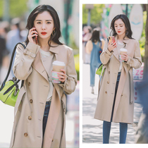 Yang Mi star same Korean version of loose khaki windbreaker women long temperament British style loose jacket 21 autumn