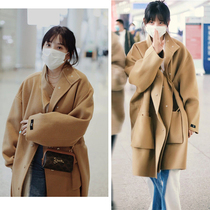 Song Zuer star with 2021 autumn and winter New long double-sided wool woolen coat loose coat women