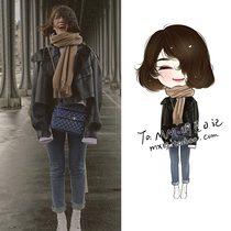 Star Park Shin-hye with black short Korean version pu small leather womens motorcycle loose foreign style handsome coat