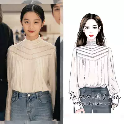 Huang Duoduo with white lace shirt long sleeve court style inner shirt female Korean version of Joker Yard inner shirt spring and summer