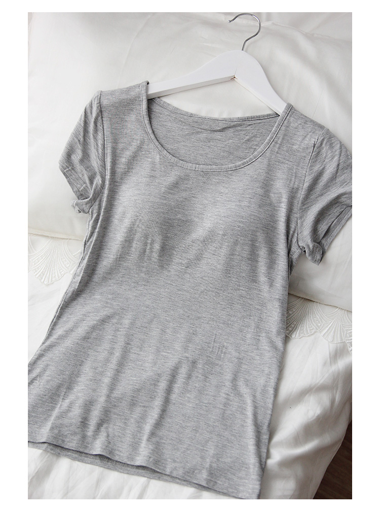 Thắt lưng cotton mùa xuân và hè BRA không có áo ngực bằng thép Áo thun đáy quần thể dục với áo độn ngực cổ tròn tay áo ngắn chạm đáy áo quần lot