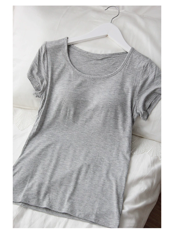 Thắt lưng cotton mùa xuân và hè BRA không có áo ngực bằng thép Áo thun đáy quần thể dục với áo độn ngực cổ tròn tay áo ngắn chạm đáy áo