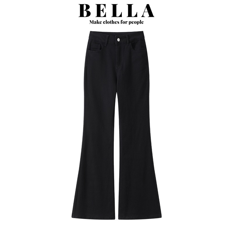 Bella Black Flared Jeans for Women 2026 Summer New High-Waisted Slimming Drape Floor-Length Pants Bell-Bottom Trousers