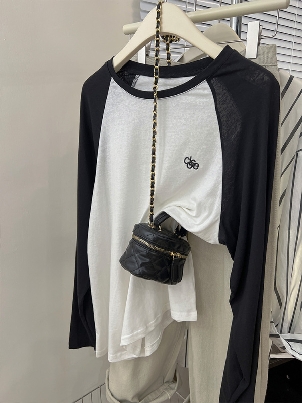 American Retro Raglan Sleeve Thin Sun-Protective Long-Sleeve T-Shirt for Women, Summer Design, Niche Style, Petite Cover-Up Top