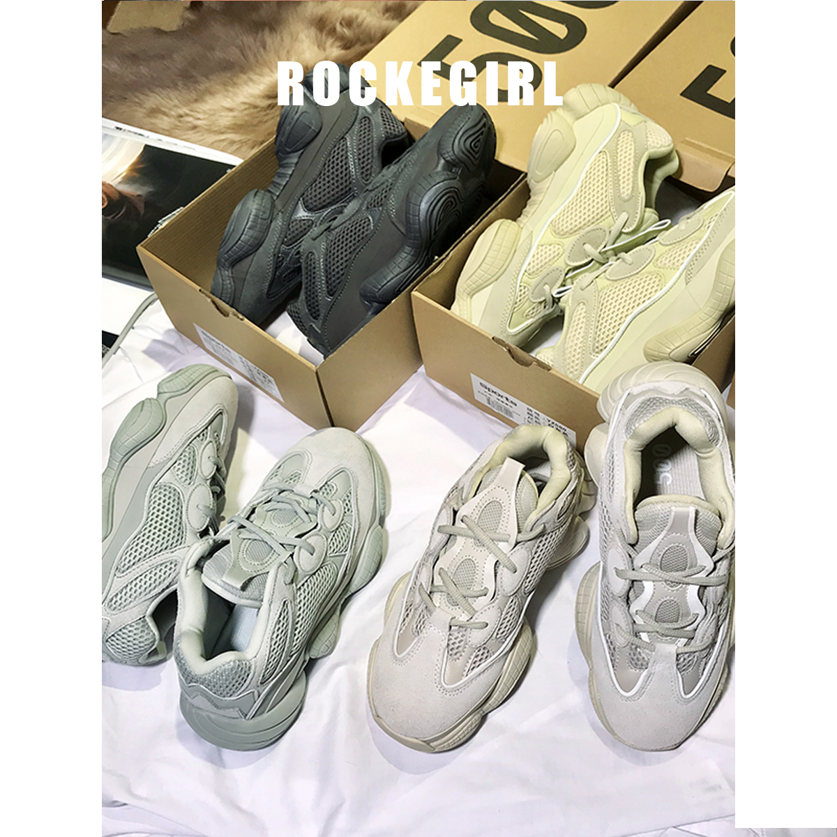OFF YEEZY waffle coconut shoes 500 black sea salt net red sneakers with small old daddy shoes women ins tide