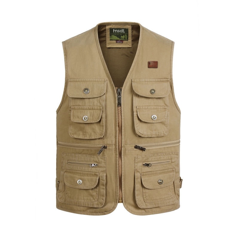 Bố tải nhiều túi cotton nam vest bình thường mùa xuân và mùa thu vest mỏng vest trung niên áo khoác không tay nam