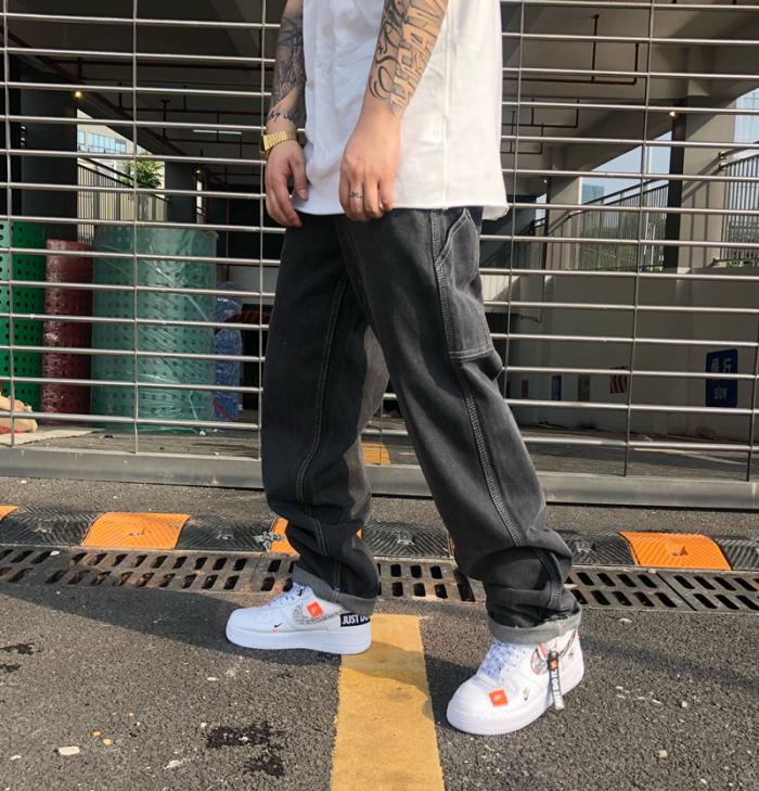 KISSNATE hip hop HIP-HOP đường phố retro phần cũ 爹 mô hình lỏng lẻo giặt quần jean nam và nữ quần tây nam