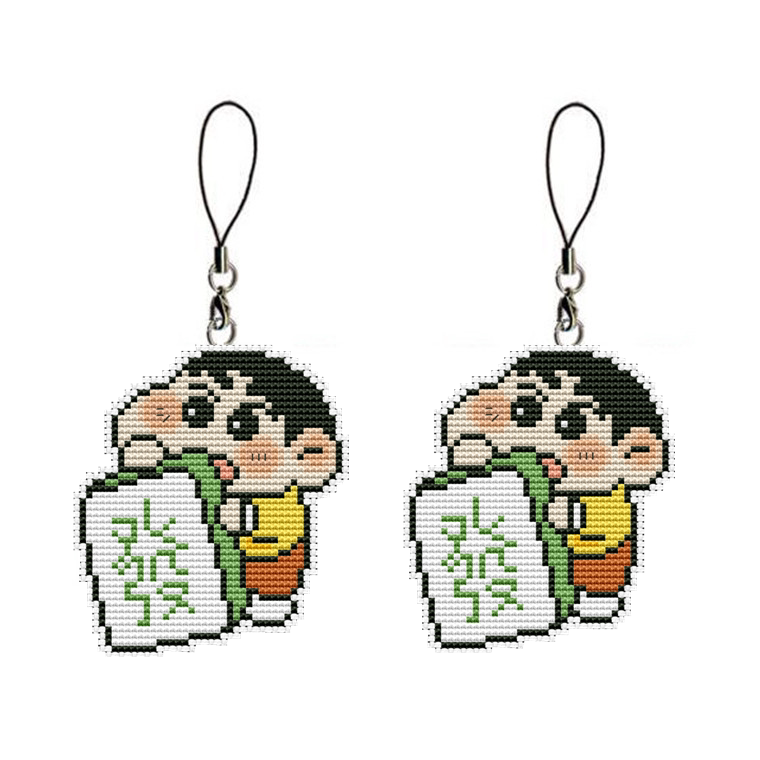 Printed Dmc Cross-Stitch Kit Handmade Double-Sided Embroidery Phone Charm Keychain Crayon Shin-Chan Fortune DIY Embroidery