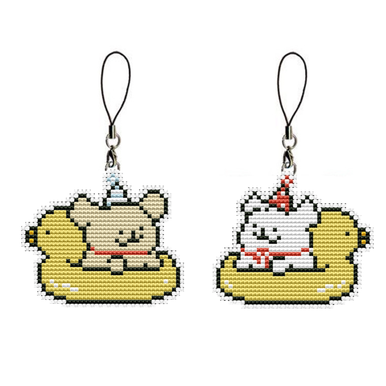 French Dmc Cross-Stitch Kit Handmade Double-Sided Embroidery Pendant Keychain Cartoon Couple Style Line Drawing Puppy