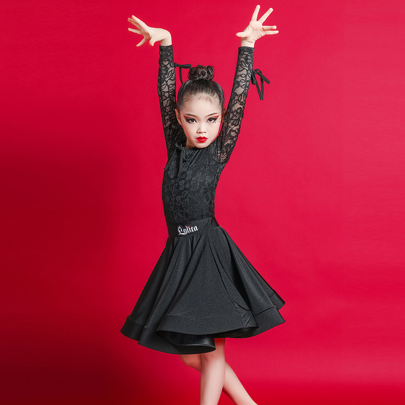 Lolita Latin dance clothes autumn Latin dance practice clothes female children's competition clothes girls velvet long-sleeved costumes