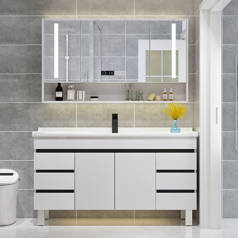 Solid wood intelligent bath room cabinet combined dressing room integrated ceramic basin wash washstand washbasin cabinet combined modern