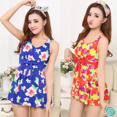 Ladies swimsuit two-piece boxer dress style plus size waist slim loose conservative cute fat MM swimsuit