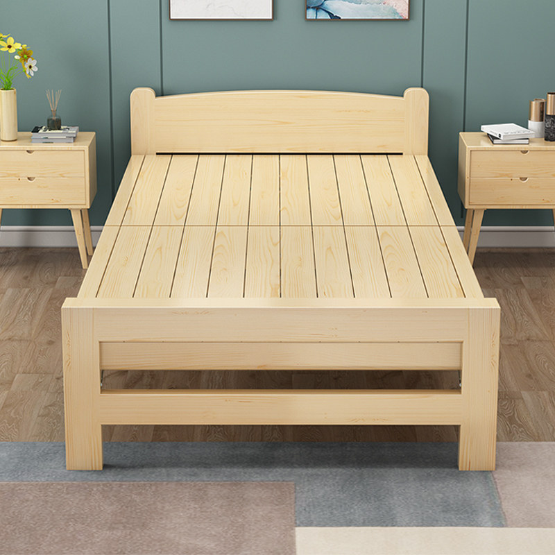 Folding bed solid wood bed 1.2m household simple children crib 1.5m economy rental room lunch break sheet bed bed