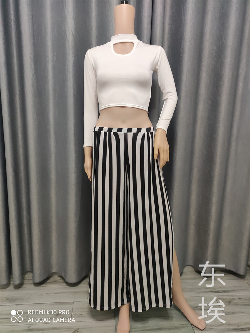Dongé belly leather dance practice Striped Pants Dress Broadlegged Pants Small Upright Collar Blouses Suit Modern Dance Oriental Dance Performances