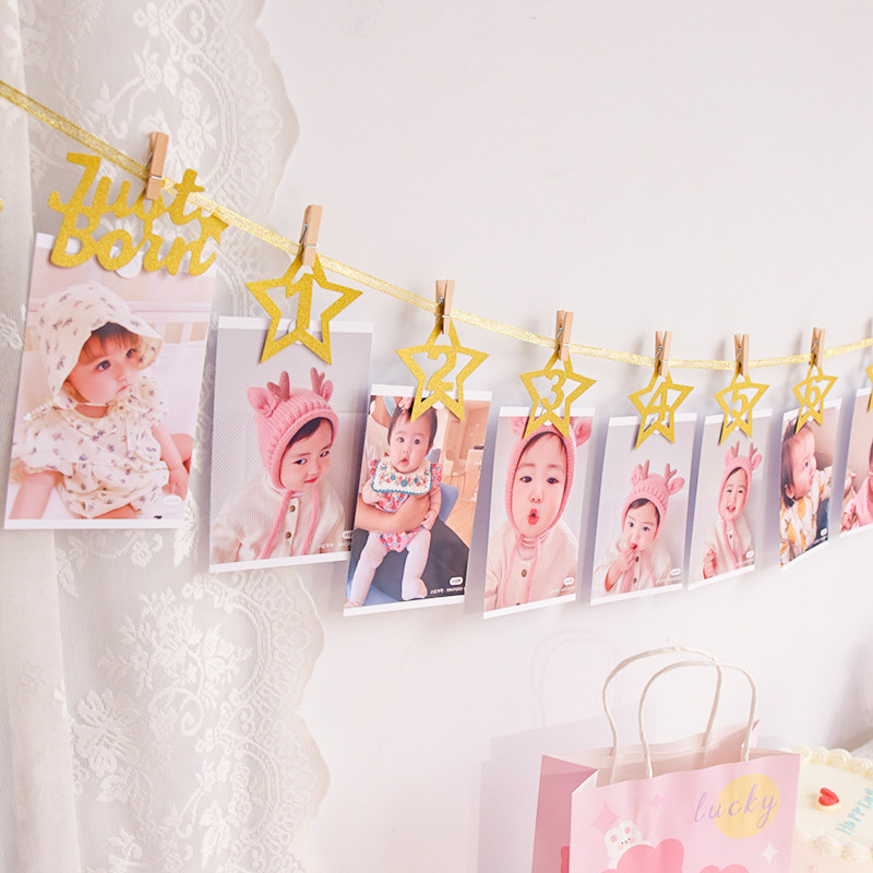 Baby Birthday Party Arrangement Birthday Laura Flag Photo Clip Photo Frame Labanner Banner Decoration Arrangement