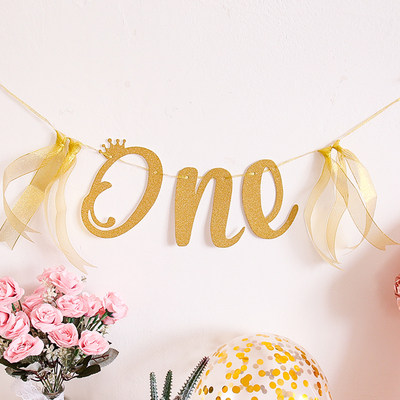 Gold Powder One Week Old Baby Birthday Unweaver Brat Flag Party Dining Chair Decorate Colorful Flag Labar Birthday Dress