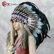 Colorful feather beaded Indian headdress savage chief hair ornament headwear stage performance photography catwalk props
