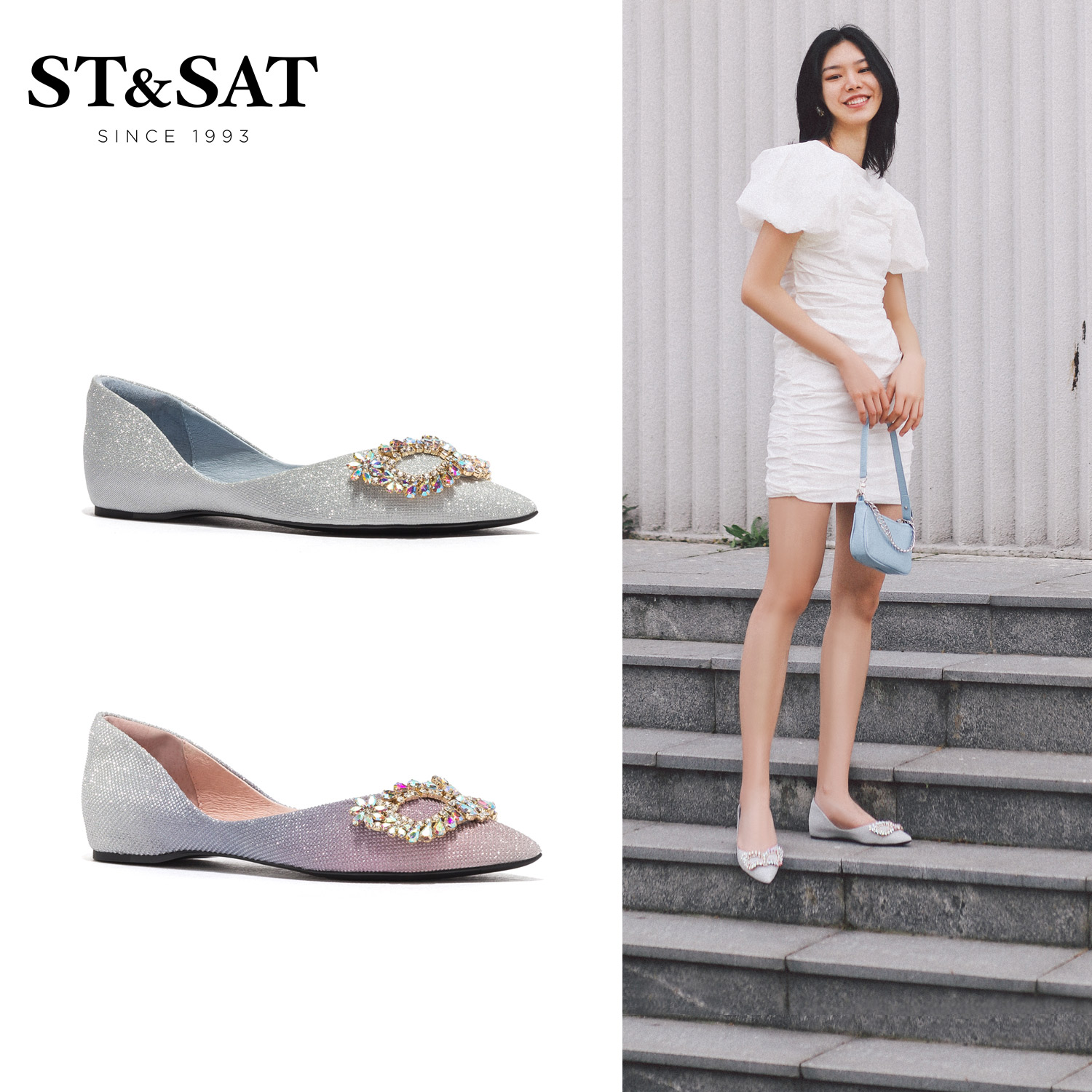 Saturday shallow mouth women's shoes spring and autumn elegant mask decoration fashion pointed toe low flat heel single shoes SS01111027