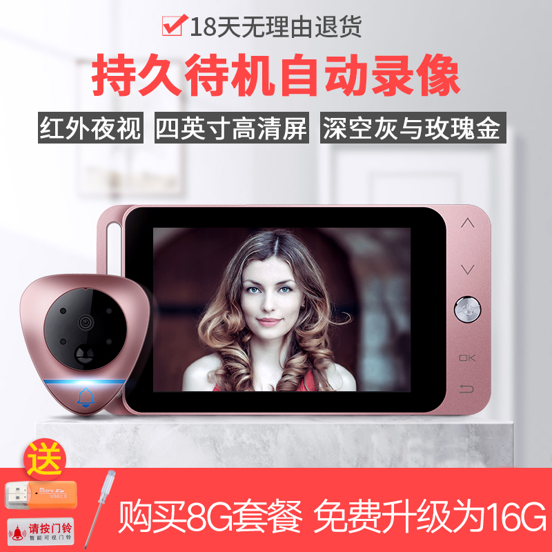 Visual Doorbell Home Wireless Smart Electronic Cat Eyedoor Mirror Surveillance Photographic Lens High Definition Night Vision Detection Theft