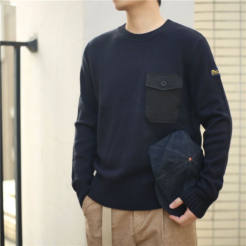 Clearance American Retro Workwear Sweater Autumn and Winter Slim Fit Casual Pocket Military Knit Sweater for Men