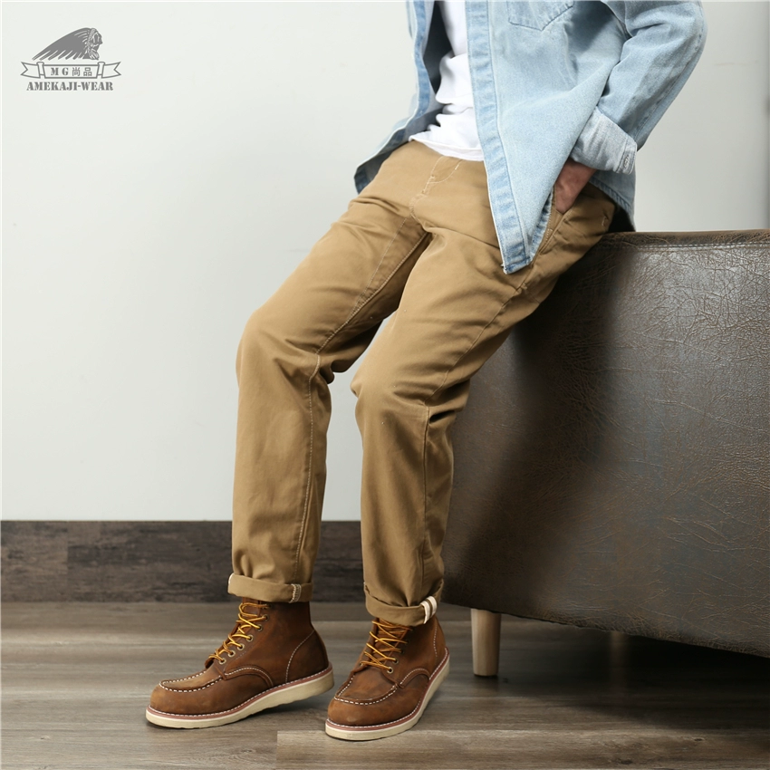 Quần American retro cổ điển Ameka Slim chân thon dài quần mùa thu và mùa đông cotton thẳng giản dị - Quần mỏng