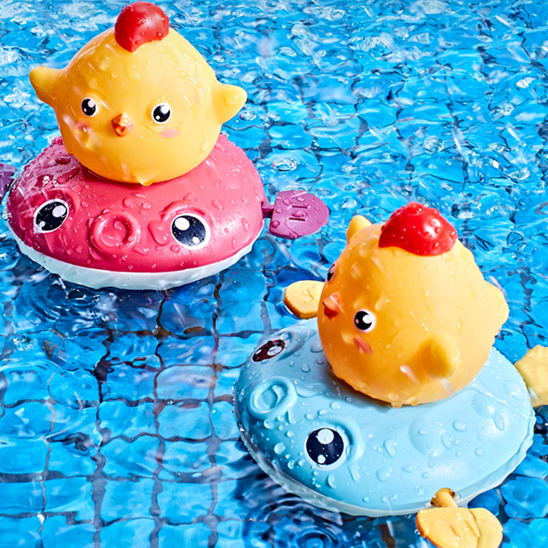Fun pull string chick spray water bath puffer fish water temperature test without battery baby bathroom play water bath toy