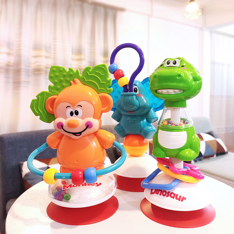 Baby puzzle rocking bell tooth rubber toy monkey elephant baby dining chair cart suction cup feeding toy 0-3 years of age-Taobao